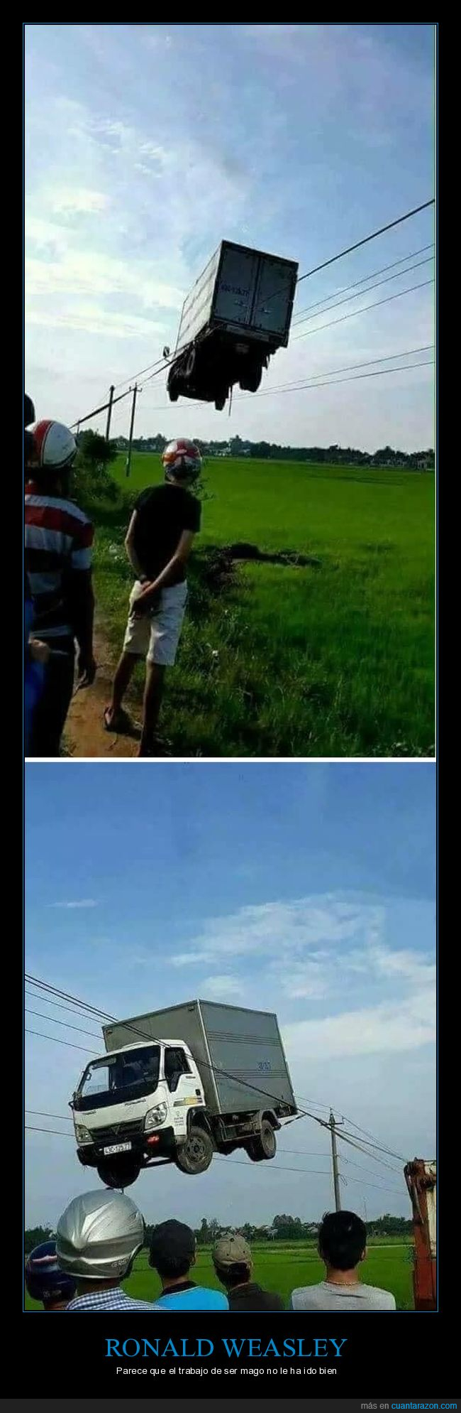 wtf,como llego eso ahi,camión volador,el gato volador también cubre rutas aéreas,la has liao de nuevo weasley